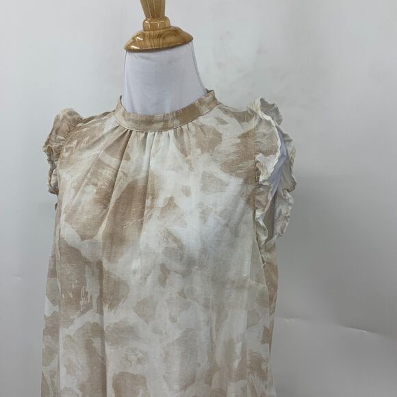 Cloth & Stone Flutter Sleeve Blouse M Medium Anthropologie High Neck Back Button - Picture 4 of 12